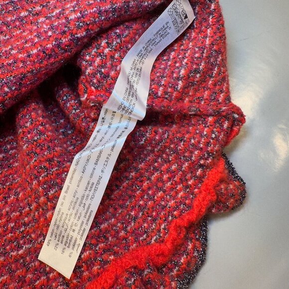 Zara Cropped Blouse Plaid Tweed Sweater Top Womens Knit Ruffled Sleeves Wool - Picture 9 of 16